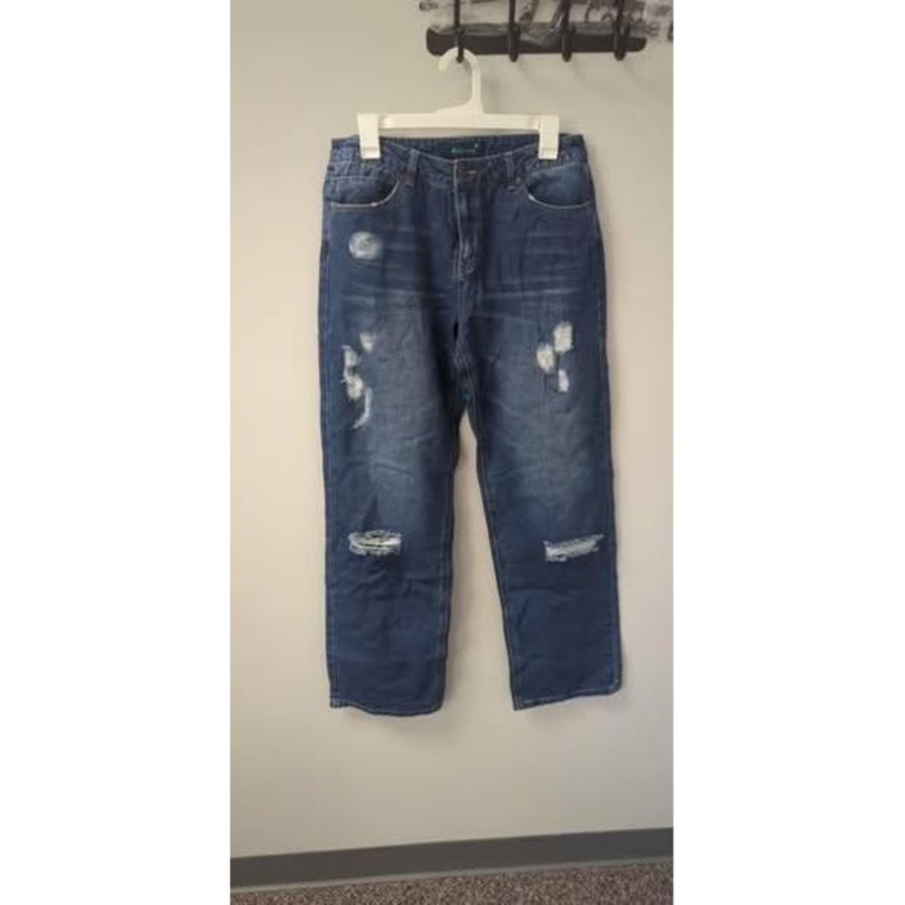 Midiross Women's Blue Denim Distressed Relaxed Fit Jeans‎ Size L